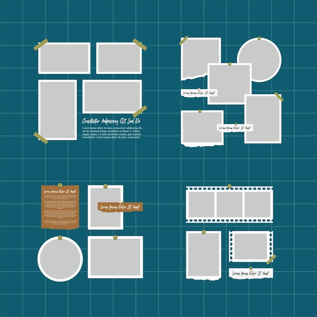 벡터 그림 세트 또는 사진 프레임 콜라지 및 디지털 사진 벽 템플릿