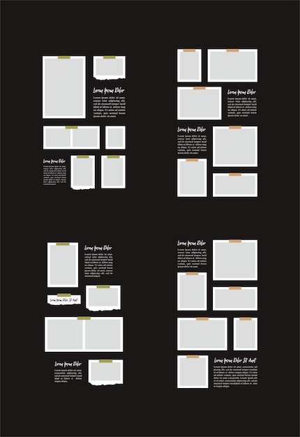 ベクトル 写真のセットまたは写真のフレームコラージュとデジタル写真の壁のテンプレート