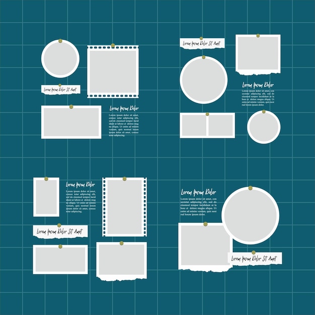 Vettore set di immagini o fotogrammi collage e modello di parete fotografica digitale