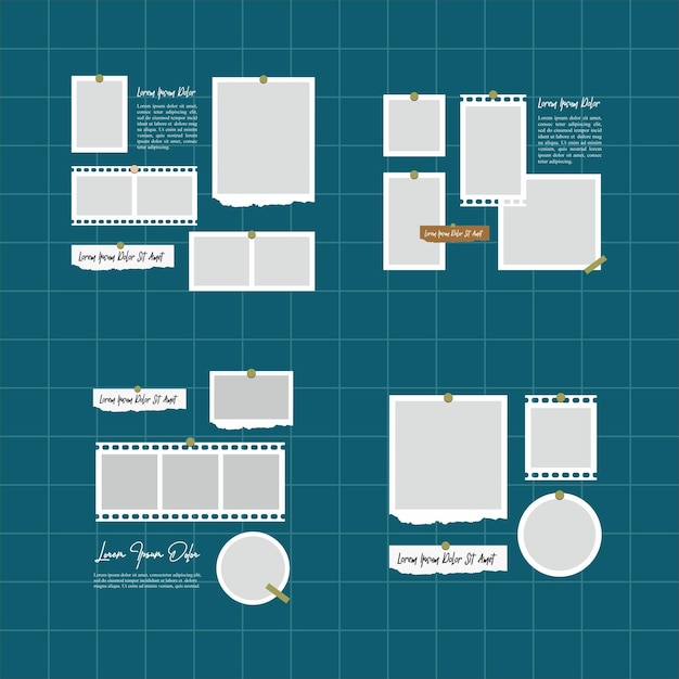 Vettore set di immagini o fotogrammi collage e modello di parete fotografica digitale