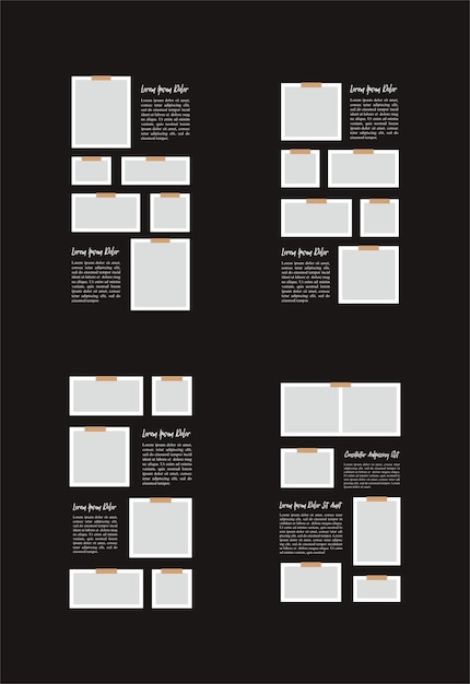 Vettore set di immagini o fotogrammi collage e modello di parete fotografica digitale