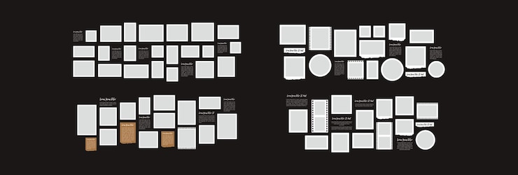 Vector set pictures or photos frame collage layout abstract photo frames and digital photo wall template