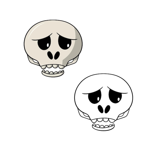 Set of pictures sad skull cute cartoon skull for a holiday vector illustration in cartoon