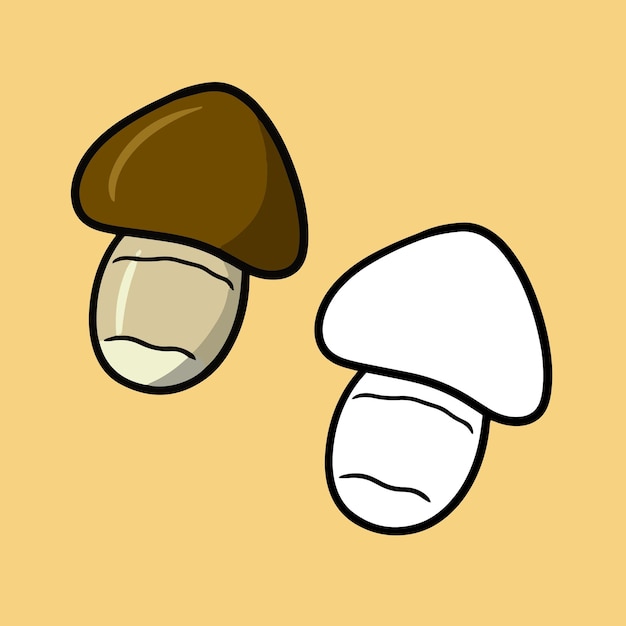 Vector a set of pictures a small mushroom with a brown hat a birch bark vector cartoon
