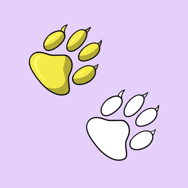 A set of pictures a yellow paw print of an animal with claws a vector illustration in cartoon style