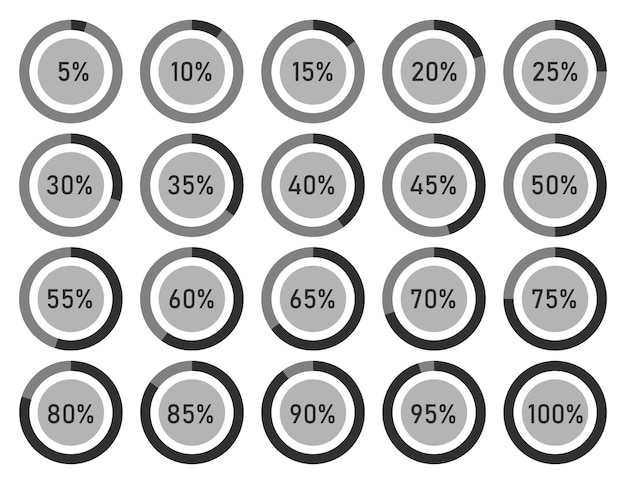 Set of pie percentage charts for infographic design loading circle icon vector illustration