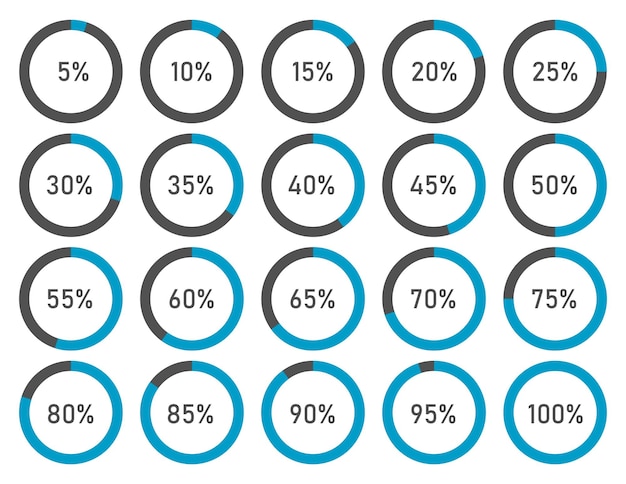 Set di grafici percentuali a torta per l'illustrazione vettoriale dell'icona del cerchio di caricamento del design infografico