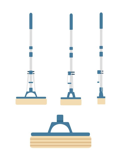 Набор кусочков современной пластиковой швабры плоской векторной иллюстрации на белом фоне