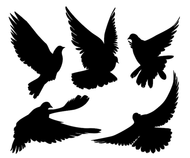 set of pigeons silhouette