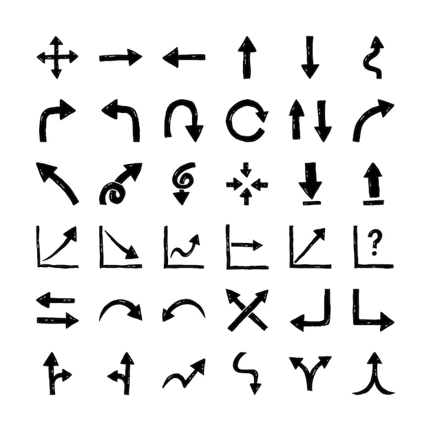 Vector set pijlpictogrammen met met de hand getekende stijl