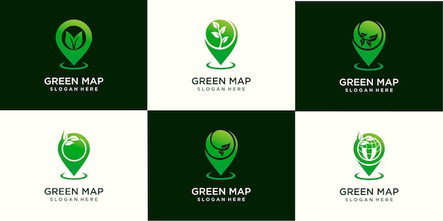 Set di pin mappa foglia germoglio agricoltura logo design template vector