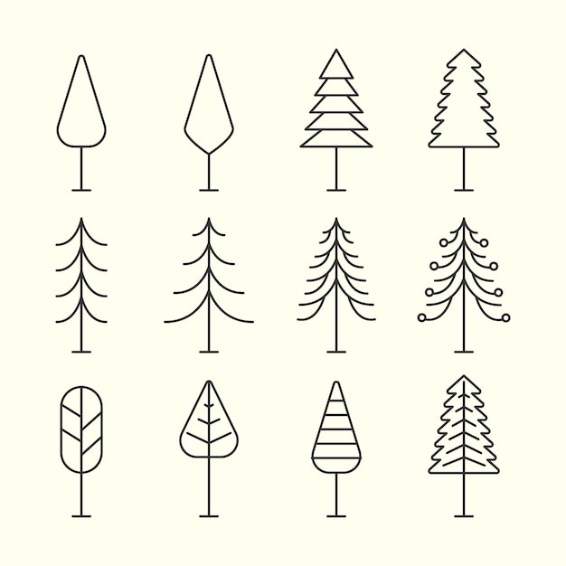 Set pine line art logo vector template illustration design tree bundle logo concept