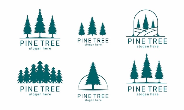 set of pine tree vector icon