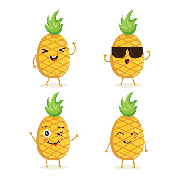 Set of pineapple fruit character in different action emotion