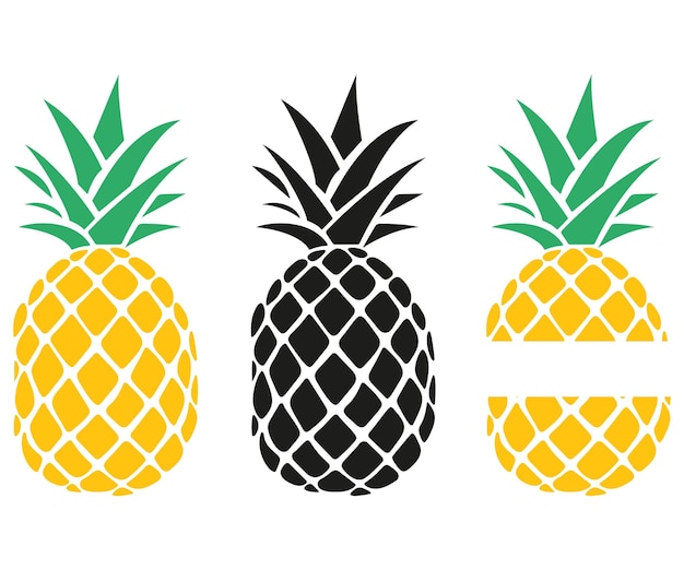 Vector set of pineapple icons in a flat style monogram vector summer fruits illustration isolated