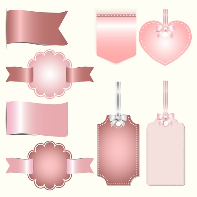 Vettore insieme dell'etichetta e del nastro dei distintivi di rosa