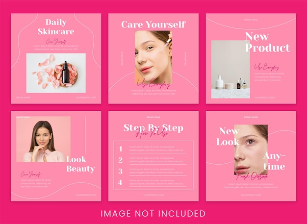 Set of pink beauty and skincare instagram feed template vol2