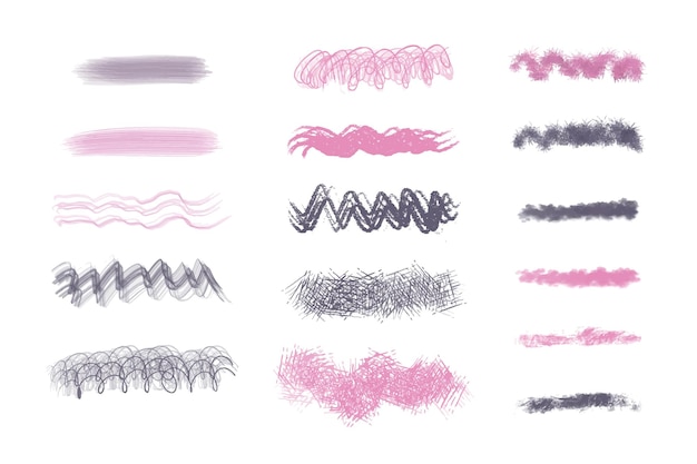 Set of pink and gray grunge watercolor brush strokes isolated on white Vector illustration