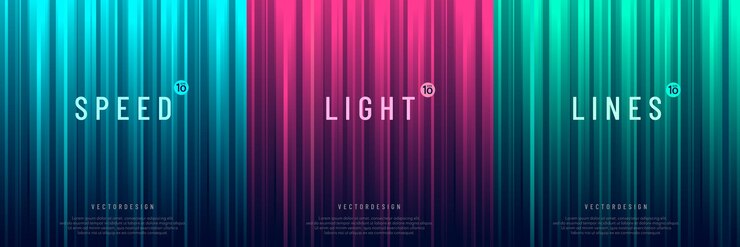 Vector set of pink green blue dynamic vertical speed stripes light lines on dark blue abstract background