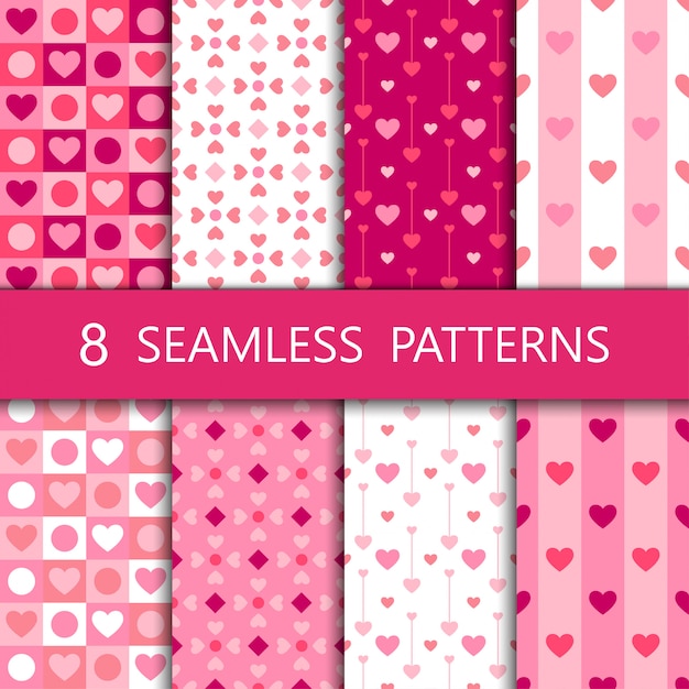 Set of pink heart seamless pattern