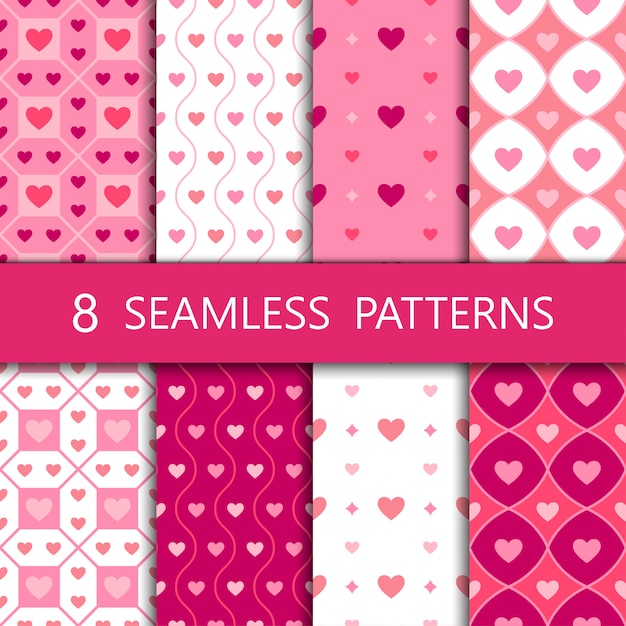 Set of pink heart seamless pattern