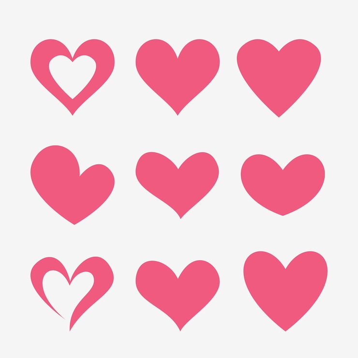 Vector set of pink heart silhouettes love and valentines day decorative elements