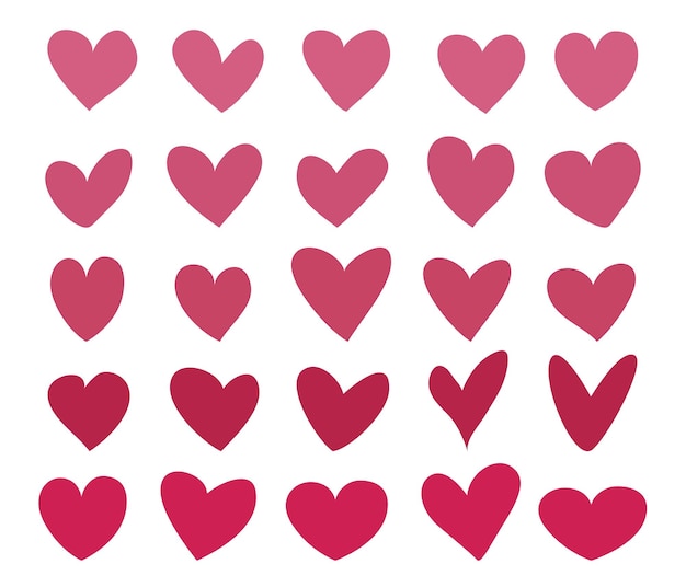 A set of pink hearts A symbol of love Illustration highlighted on a white background