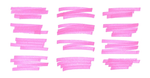 Set of pink highlighter marker stroke lines