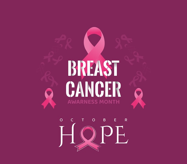 Set of pink ribbon breast cancer awareness symbol