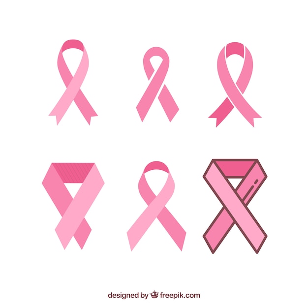 Vector set of pink ribbons symbols for breast cancer