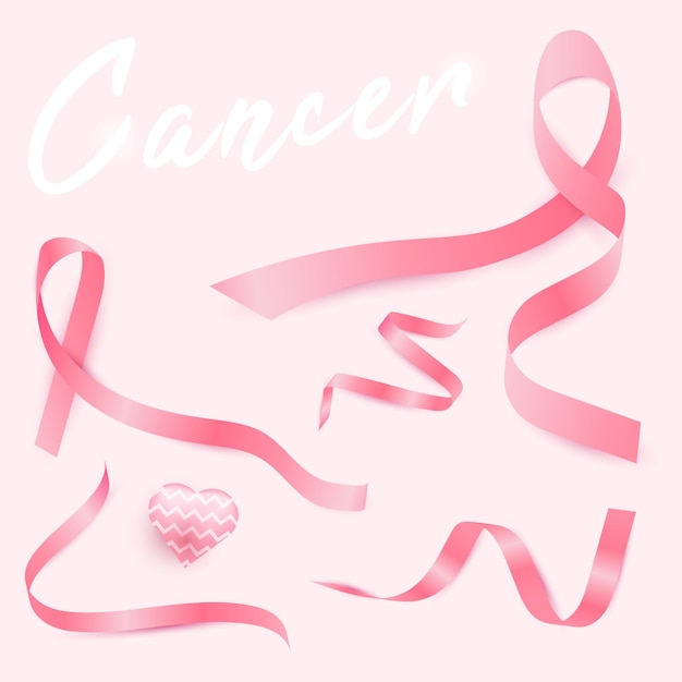 Set of pink ribbons on a white background suitable for women's day and cancer day design elements