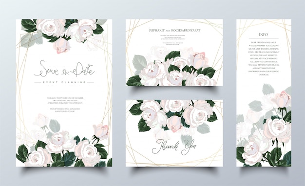 Vector set of pink rose invitation cards.