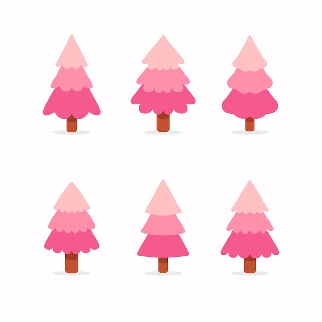 Set of pink vector christmas trees