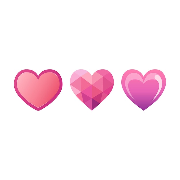 Vector set of pink vector hearts