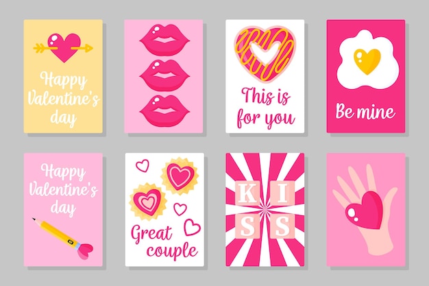 Set of pink, white and blue colored cards for valentine's day