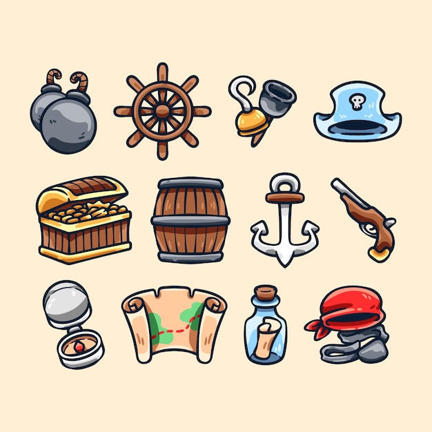 Set of pirate doodle collcetion