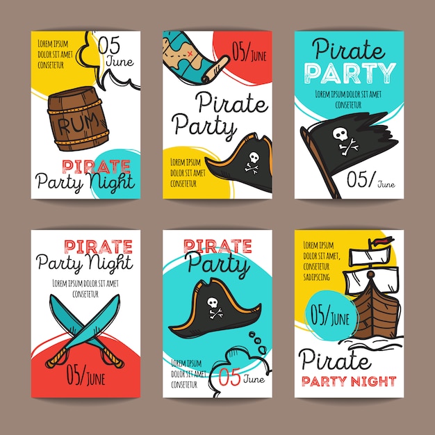 Set of pirate party flyers