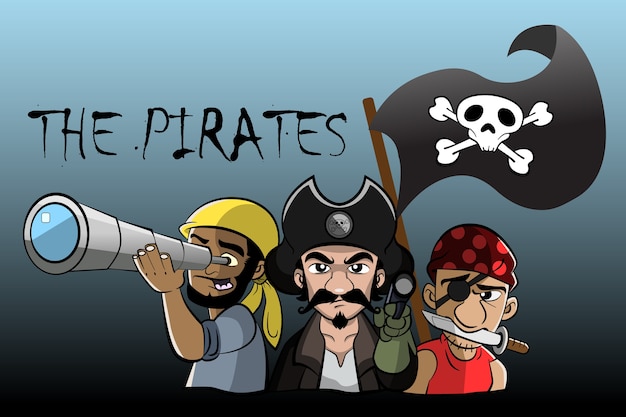 Set of Pirates Crew cartoon