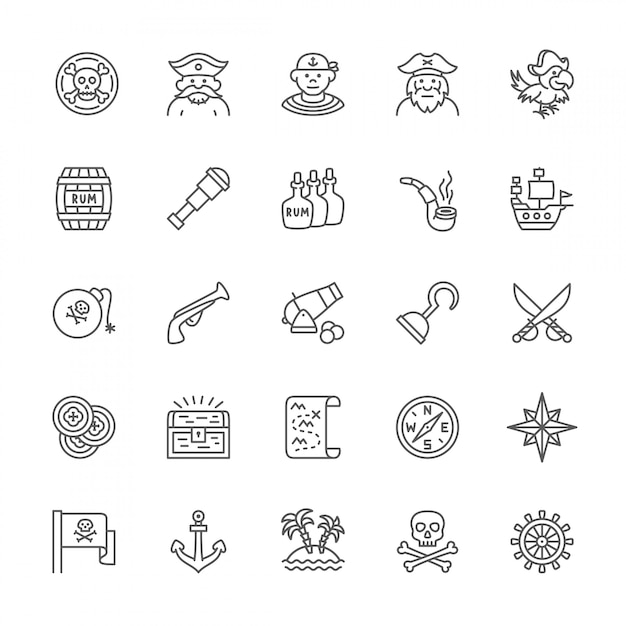 Set of pirates line icons.