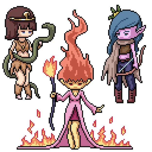 Set di pixel art isolato chibi fantasy personaggio