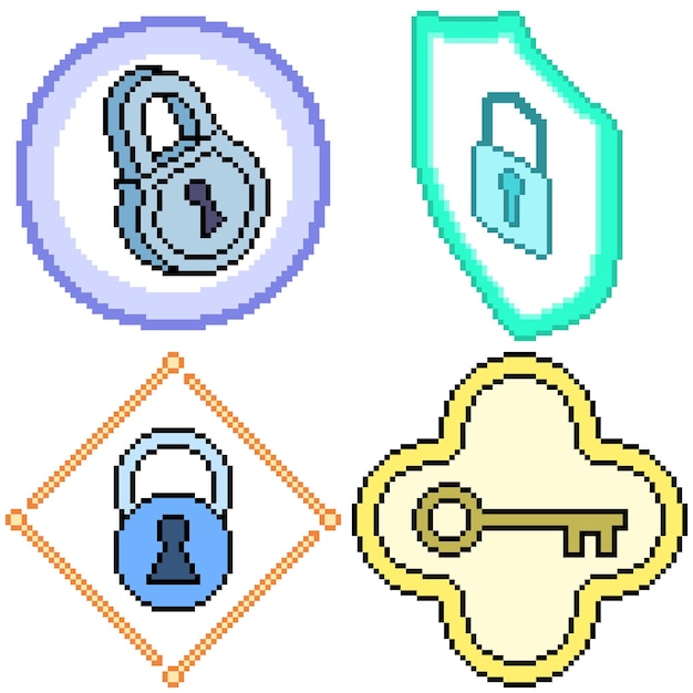 Set of pixel art isolated key lock protection