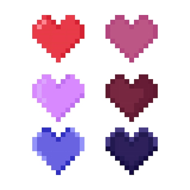 Set of pixel hearts in different colors