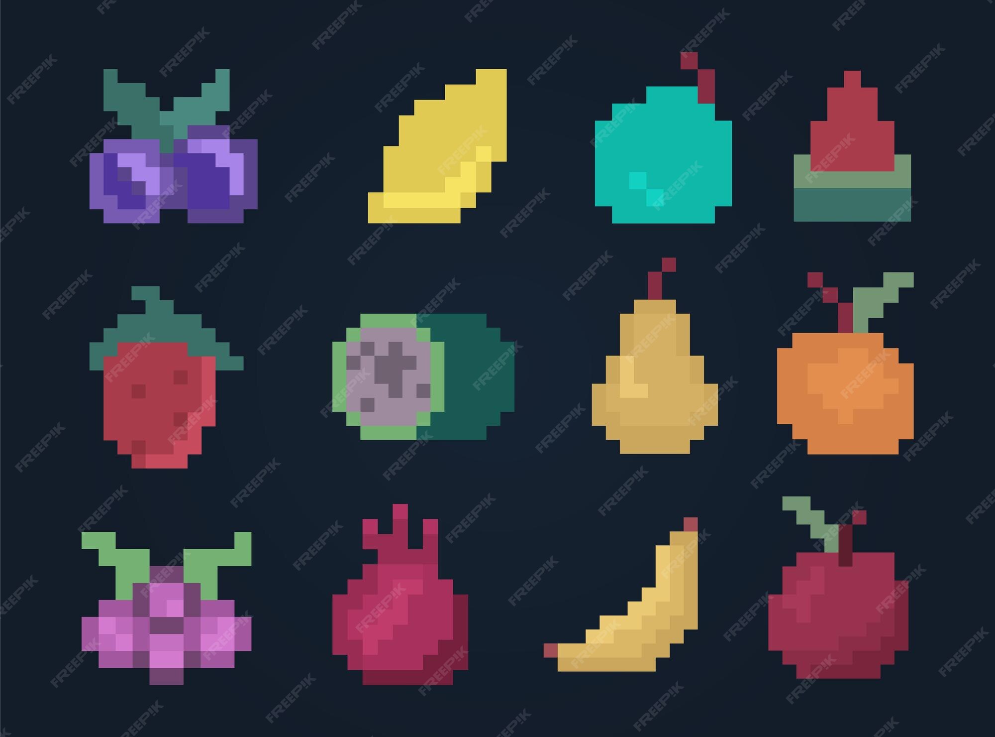 Premium Vector | Set of pixel simple fruits elements