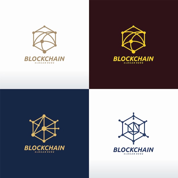 Set of pixel technology logo designs concept vector, network internet logo symbol, digital wire logo