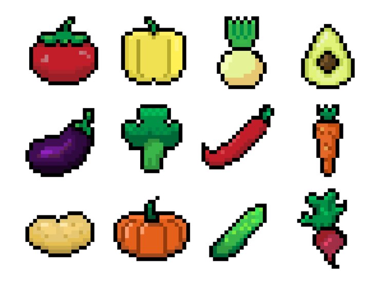 Set of pixel vegetables  art icons for web logo and app