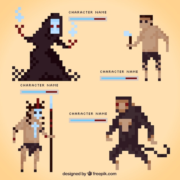 Set of pixelated video game characters