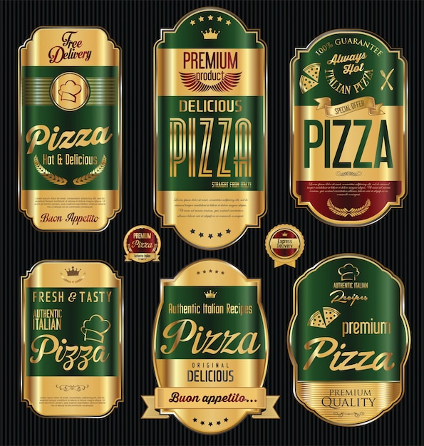 Set of pizza labels