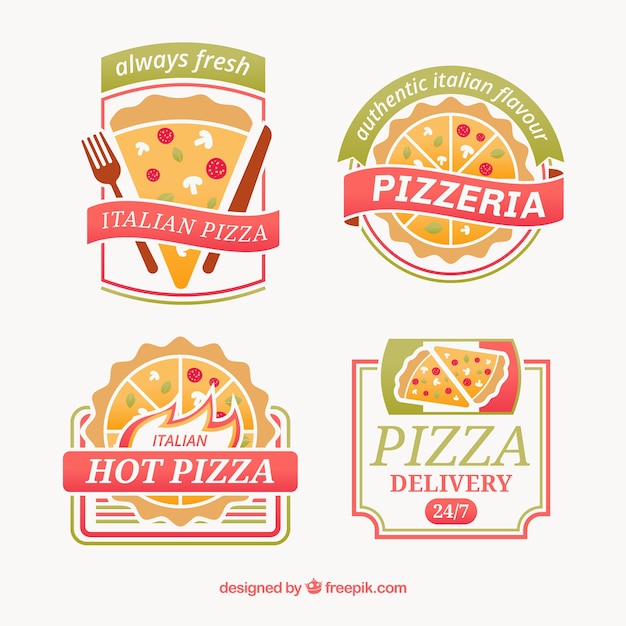 set of pizza logos