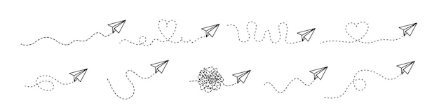 Vector set of plane with dush path jorney flight curve line