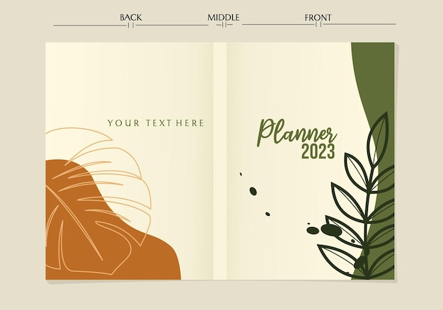 Set of planner cover templates with line art floral. pastel backgrounds with leaves decorations.